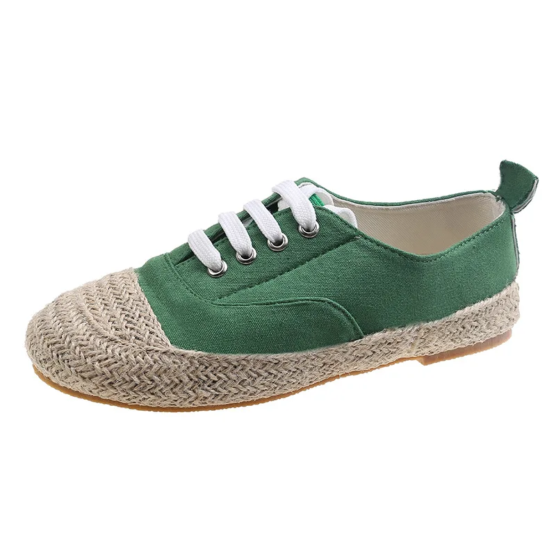 

Factory Direct Sale Ladies Summer Canvas Shoes Splicing Flat Breathable Lace-Up Ladies Casual Shoes