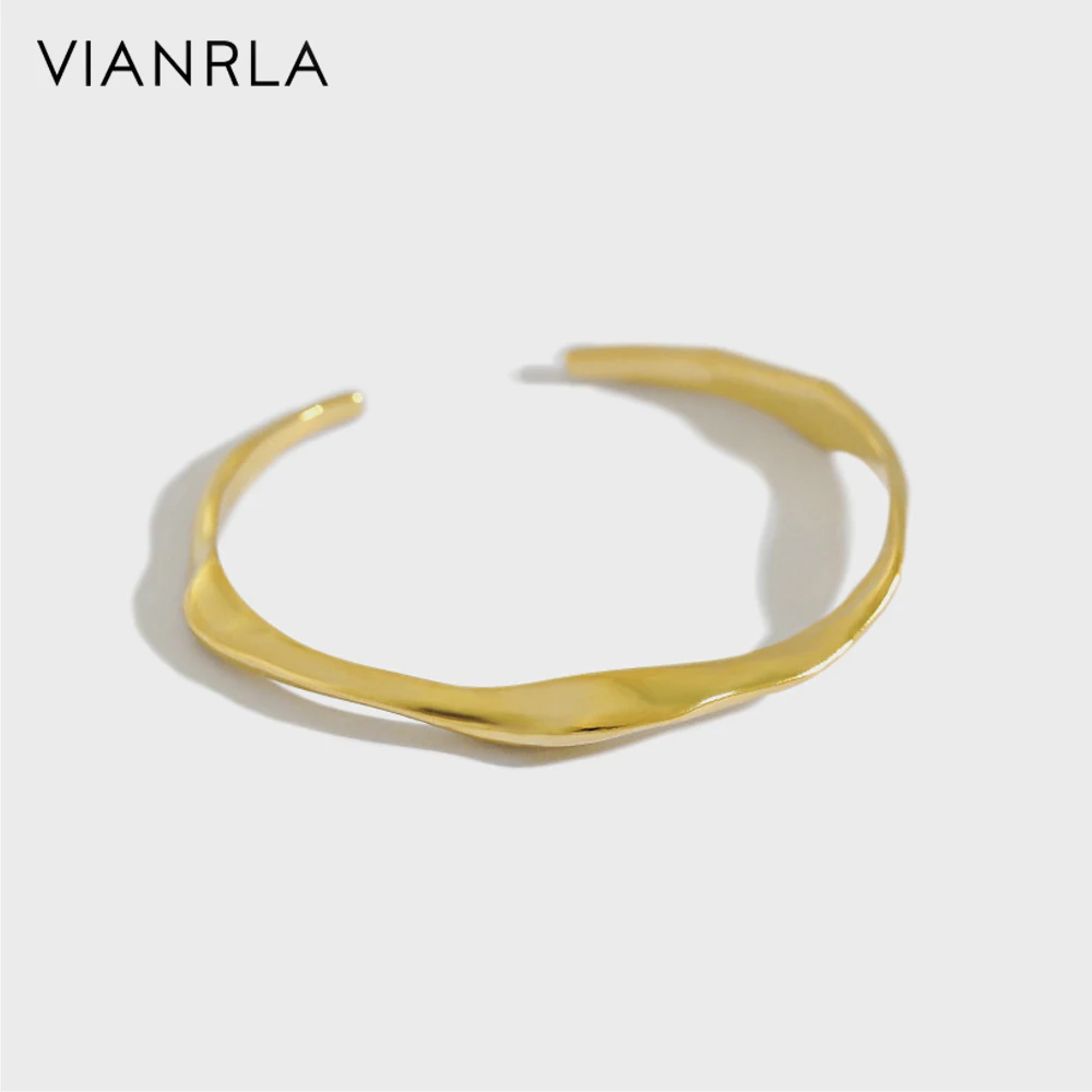 

VIANRLA 925 Sterling Silver Open Bangles Cuff Electricity Wave Irregular Shape Adjustable Bracelet Jewelry Dropshipping