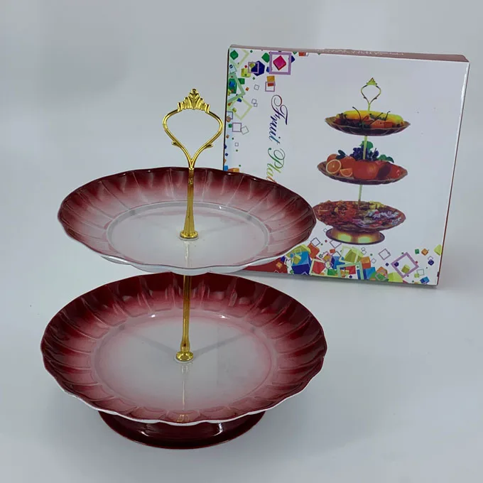 
Colorful stainless steel two-layer fruit tray party multi-layer shelf 