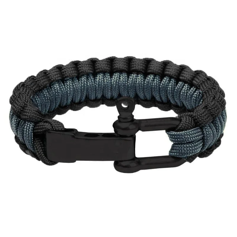 

2 Colors Outdoor Survival Stainless Steel Shackle Custom Woven Mens Adjustable Bracelet, Black, military green,camo