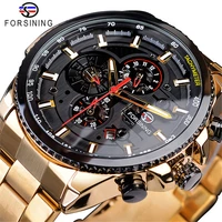 

Forsining 157 Three Dial Calendar Display Black Stainless Steel Men Automatic Watch Top Brand Luxury Military Sport Male Clock