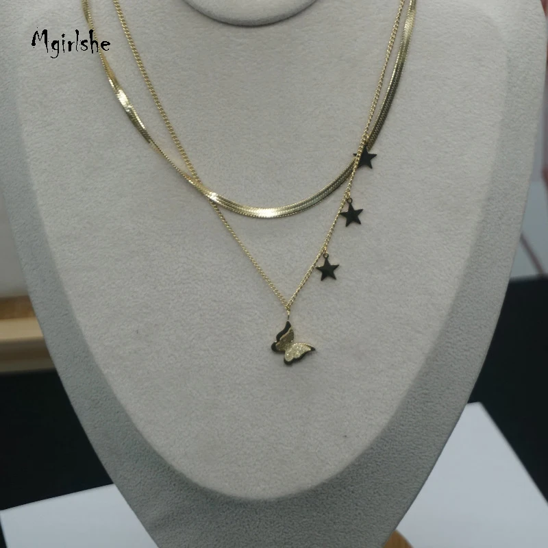 

Mgirlshe 18k Gold Plated Hot Choker Butterfly Women Girls Faye Chain Necklace Snake Shelby Necklace Chains Gold Layer Choker, As picture