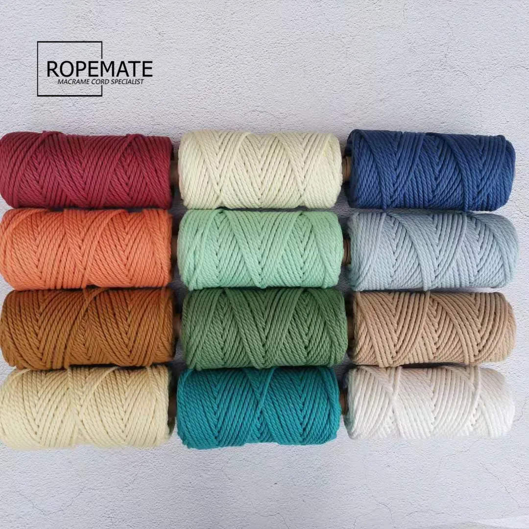 

ready in stock High quality & best price macrame cord rope natural 4mm 3 strands cotton rope 55 meters per roll, Picture color