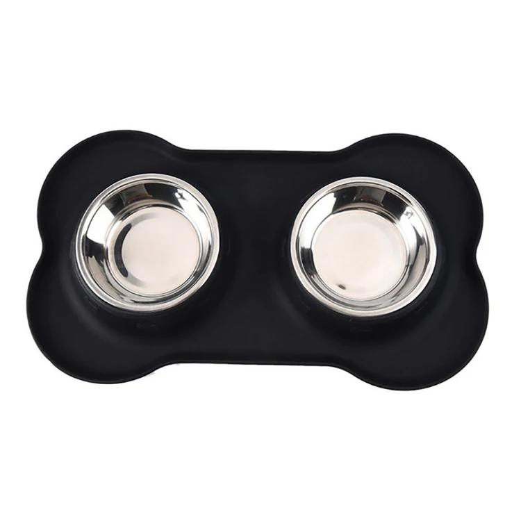 

Hot sale nice price fashion Pet Double Stainless Steel pet bowl with Non-slip placemat