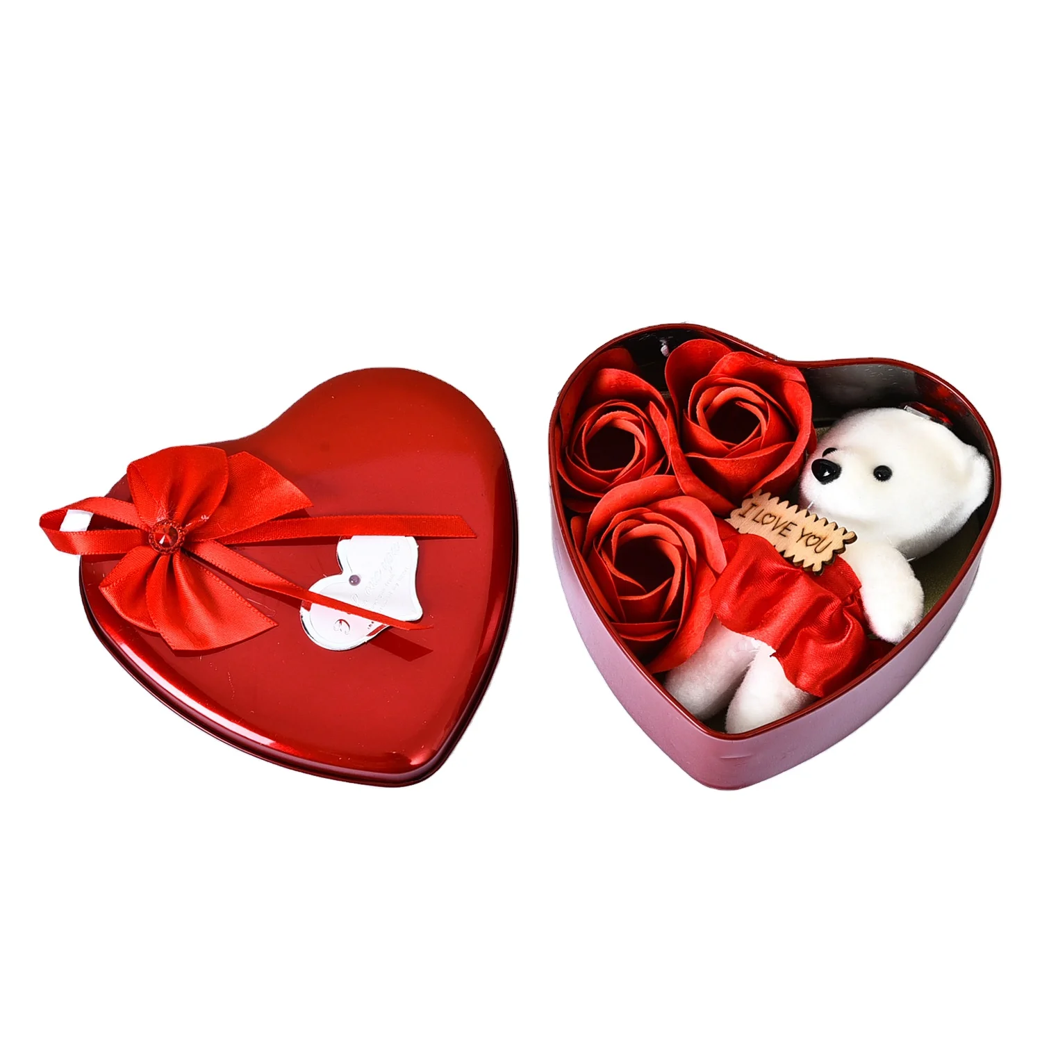 

Heart-Shaped 3pcs Soap Rose Flowers Bear Gift Box For Valentines Day Gift