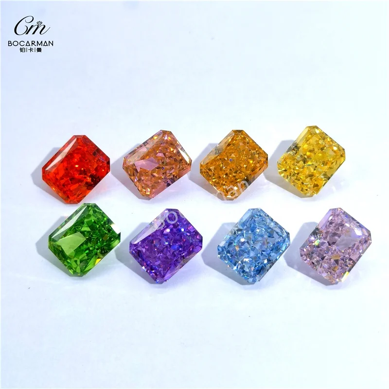 

Bocarman 5A ice flower cut rectangular color diamond high quality zircon high imitation diamond loose stone, Light yellow