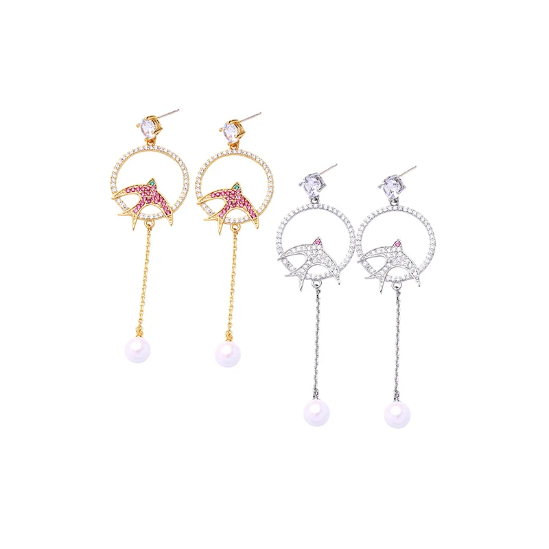 

me00138 Qingdao Pendant Gold Silver Bird Accessories Jewelry Circular Rhinestone New Arrivals Earrings 2019