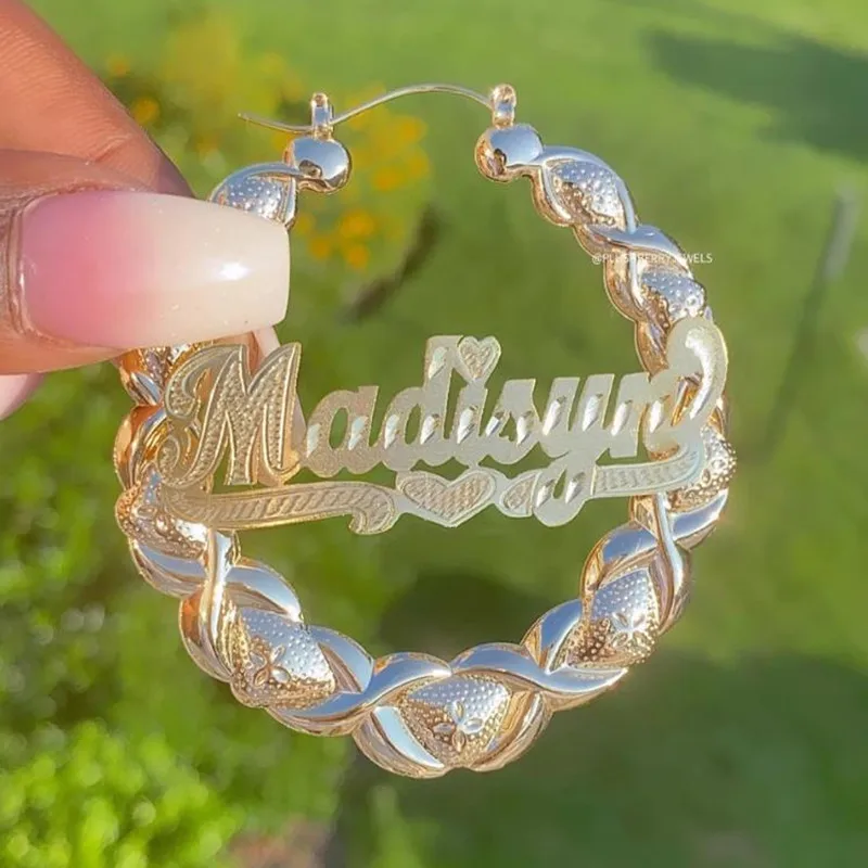

Cross Border Hot Sale Of Ins Wind Alloy Carved Name Earrings Custom Name Xoxo Bamboo Earrings