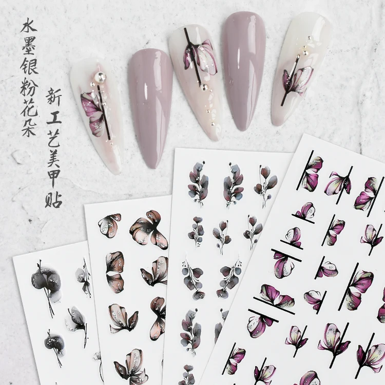 

Valentines Day pink Ink butterfly flower stickers for Nail Water Transfer Stickers for nail art decoration, Picture shown