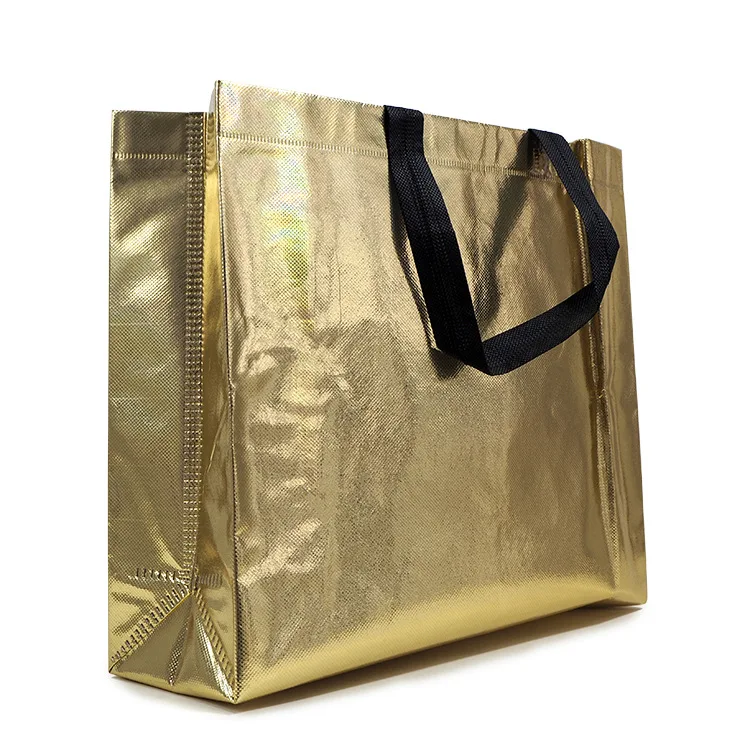 

Laser metallic laminated non woven gold tote packaging gift bags, Customized color