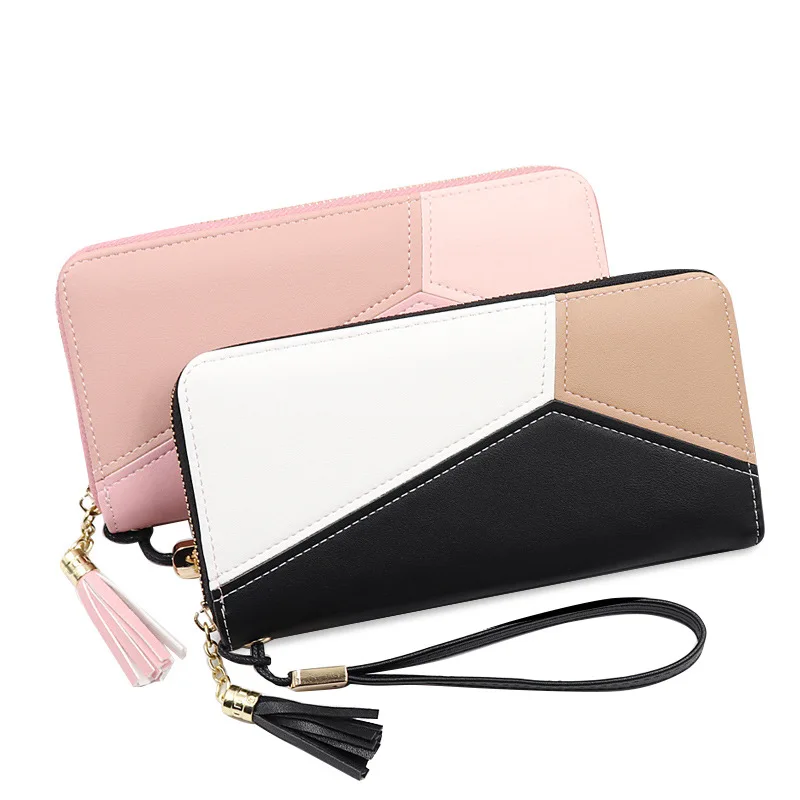 

New Ladies Mosaic Color Cellphone Purse Women Fashion Long Tassel Large Capacity Mobile Phone Bag Wallets for Woman, Picture shows