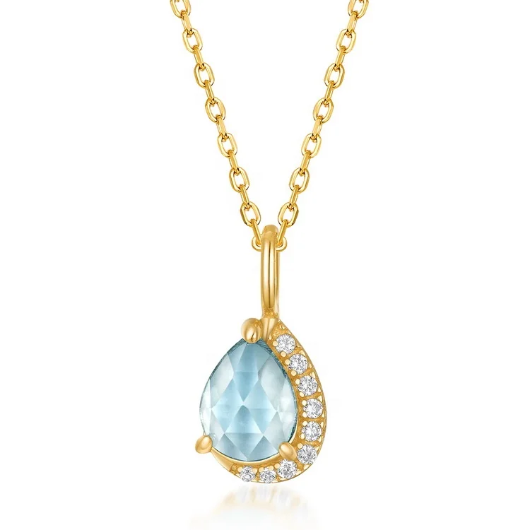 

Fashion Sky Blue Topaz Pendant Dainty Women 925 Silver Pear Shape Luxury Pendant for Party Jewelry Gifts