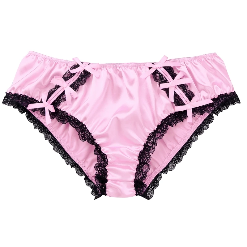 

iEFiEL Sexy Mens Lingerie Sissy French Maid Crossdress Panties Feminine Silky Satin Ruffled Lace Knickers Underwear