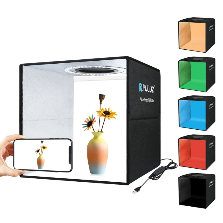 

Drop Shipping PULUZ 30cm Folding Portable Ring Light Photo Lighting Studio Shooting Tent Box Kit with 6 Colors Backdrops