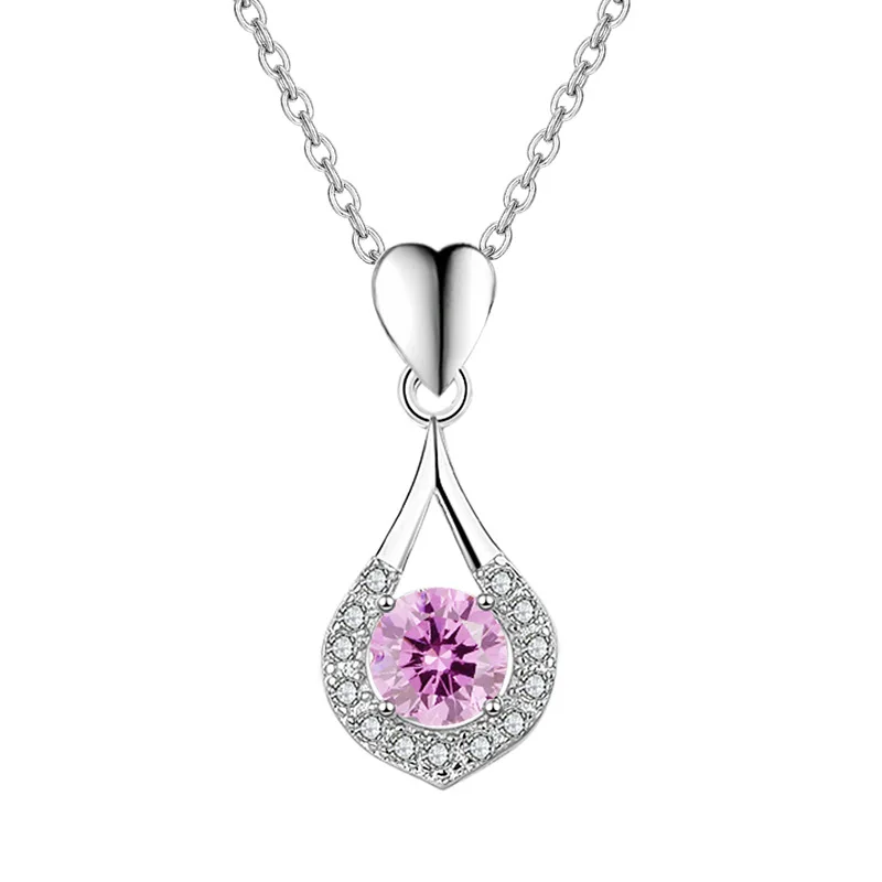 

Silver Color 925 Jewelry Necklace Pink Topaz Pendants for Women Pierscionki Diamond Gemstone Bizuteria Wedding Peridot Pendant