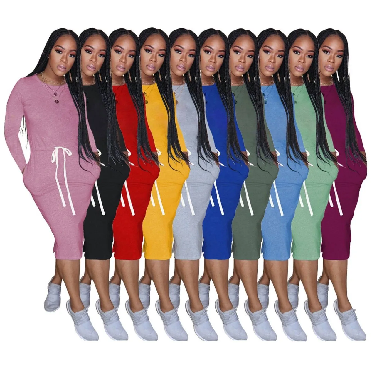 

Fall 2021 women clothes casual dresses solid color long sleeve dress sweater dresses, 10 colors