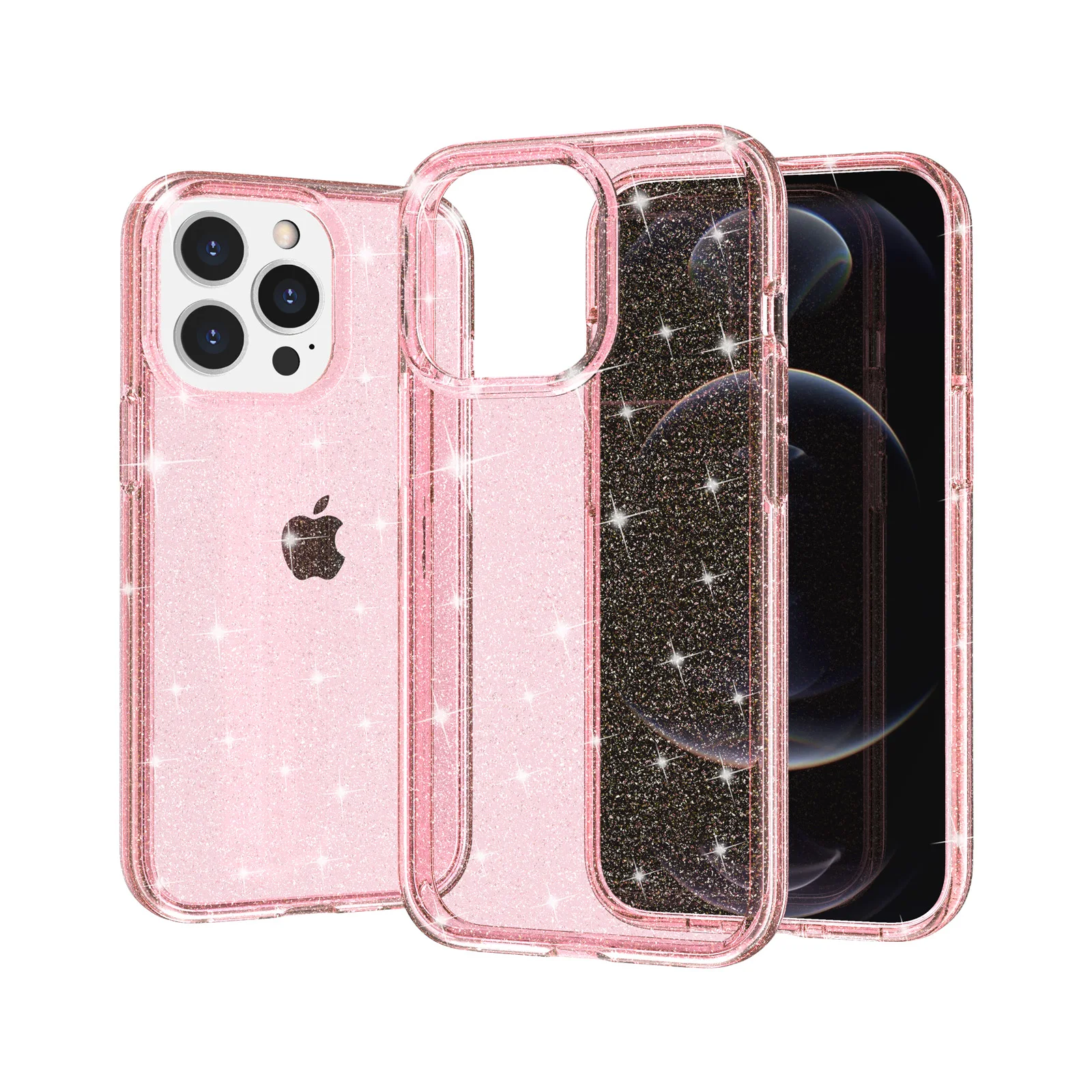 

shockproof clear transparent shinny pc tpu smart phone cover glitter phone cases for iphone 13/pro 13 mini