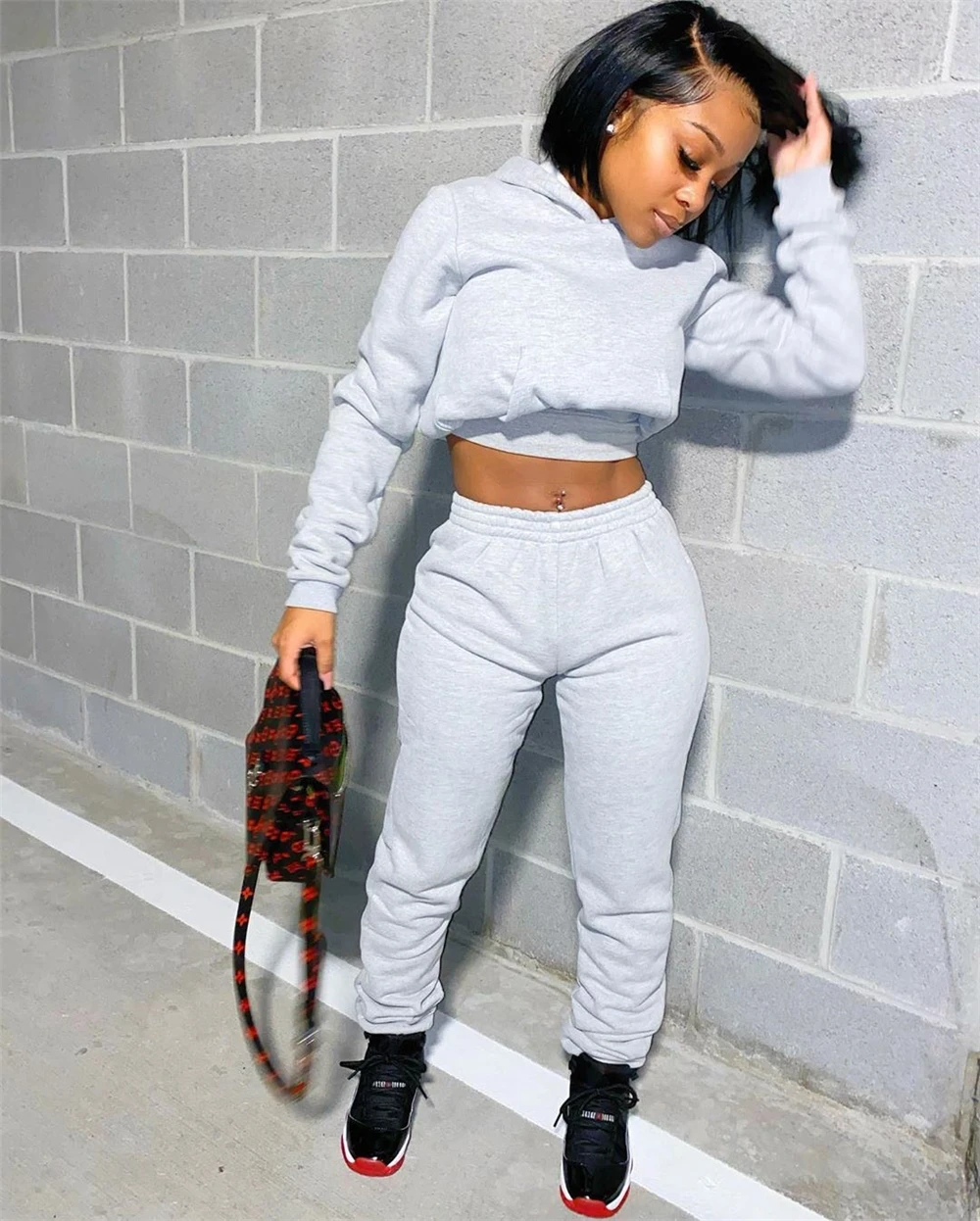 

Hot selling fall sets women two piece pants set for wholesales sweatpants woman, Black