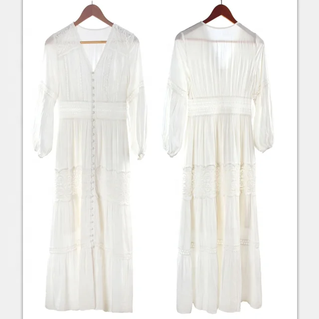 

Tongrui 2021 Womens Clothing Spring fall Maxi Long Sleeves Lace Casual Dress for women