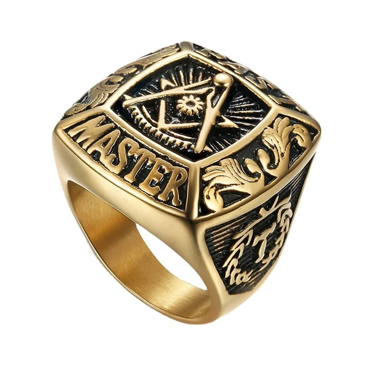 

Free sample religious ring wholesale Freemasonry Ag logo square titanium steel ring stainless steel metal ring