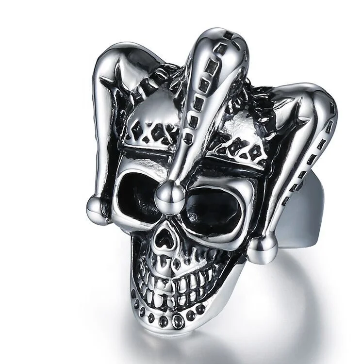 

High Quality Hot Selling Fashion Street Simple Europe And America Jewelry Ring 316L Stainless Steel Skull Joker Rings, Silver