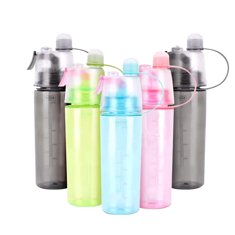 

400ML 600MLPlastic Sport Drinking Cool Mist Spray Water Bottle with Straw, Green, pink, blue, black