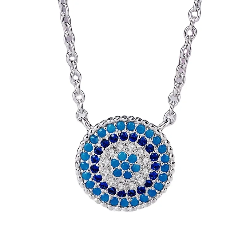 

Round Lucky Blue Eyes 925 Sterling Silver Women Jewelry Necklace