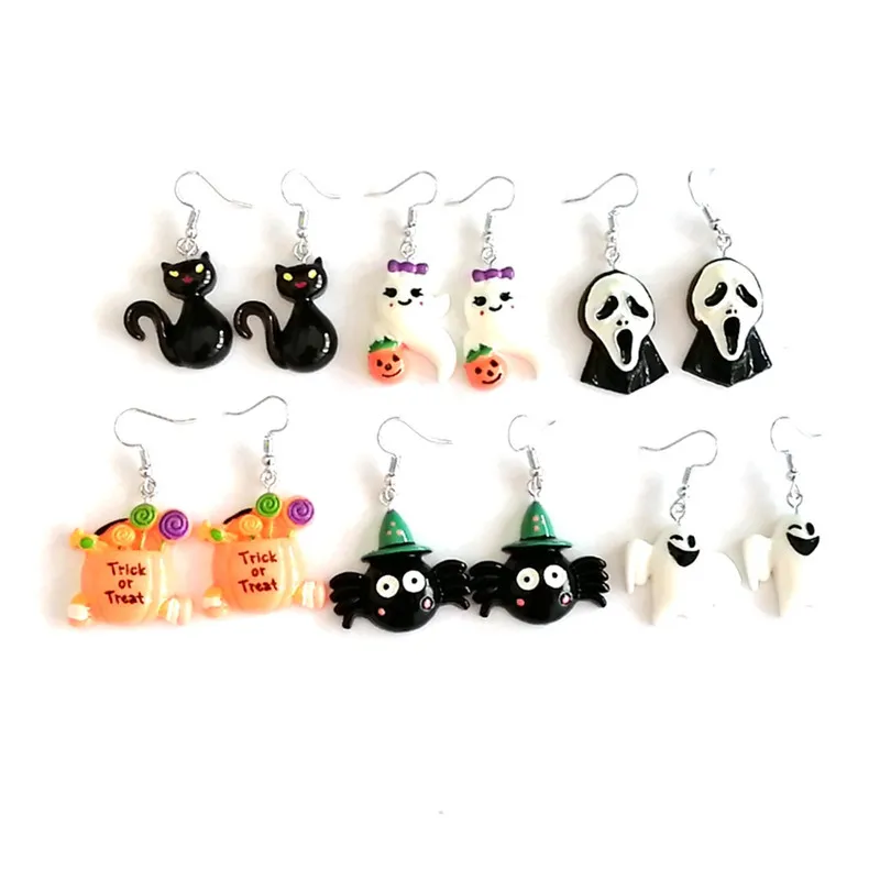 

2021 New Arrival Pumpkin Mask Skull Ghost Earrings Jewelry Resin Halloween Earring for Girls Women, Picture shows