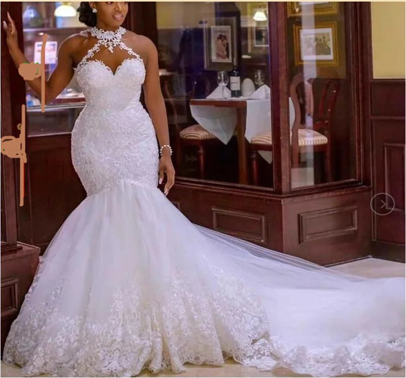 

LT206 Mermaid Wedding Dress Sleeveless Customized Size Vestido De Noiva Sereia Bridal Dress Long Train African Wedding Gowns