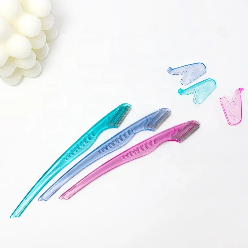 

Best price eyebrow razor beauty tool disposable single blade eyebrow razor with cover, Blue, pink, green