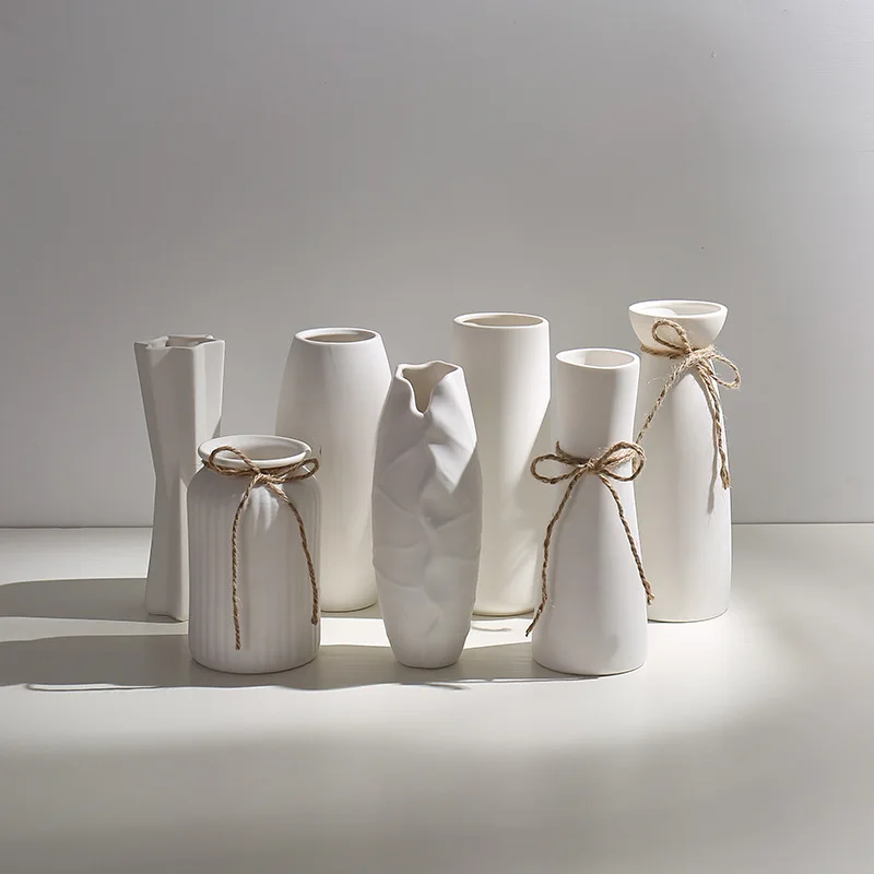 Modern White Ceramic Dried Flower Vase Tabletop Home Decoration for Dining Room and Living Space Factory Wholesale