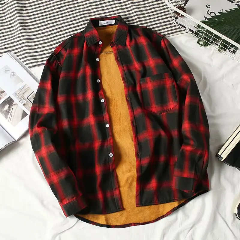 

Factory Direct Sale 100% Cotton Red Mens Long Sleeve Plaid Flannel Shirt for winter