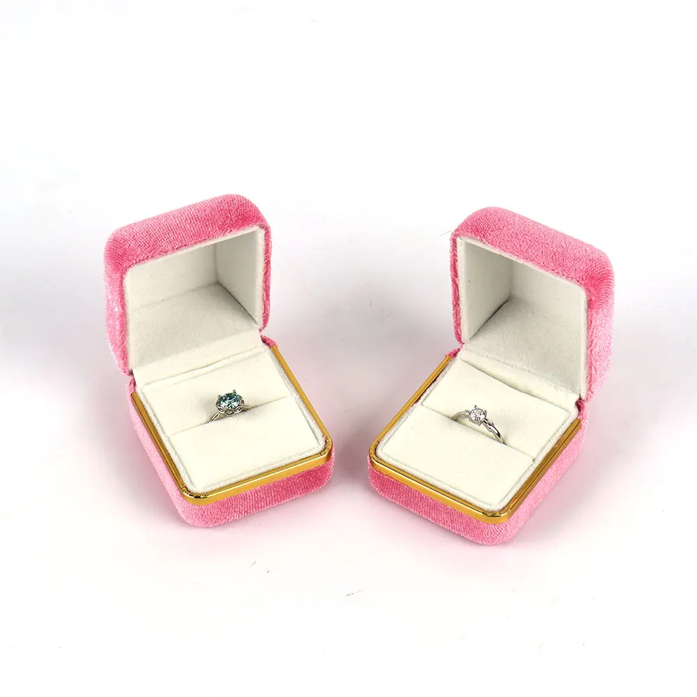 

Engagement custom velvet suede fabric double ring box wedding rings packaging caja joyeria de joyas cajas para joyas por mayor