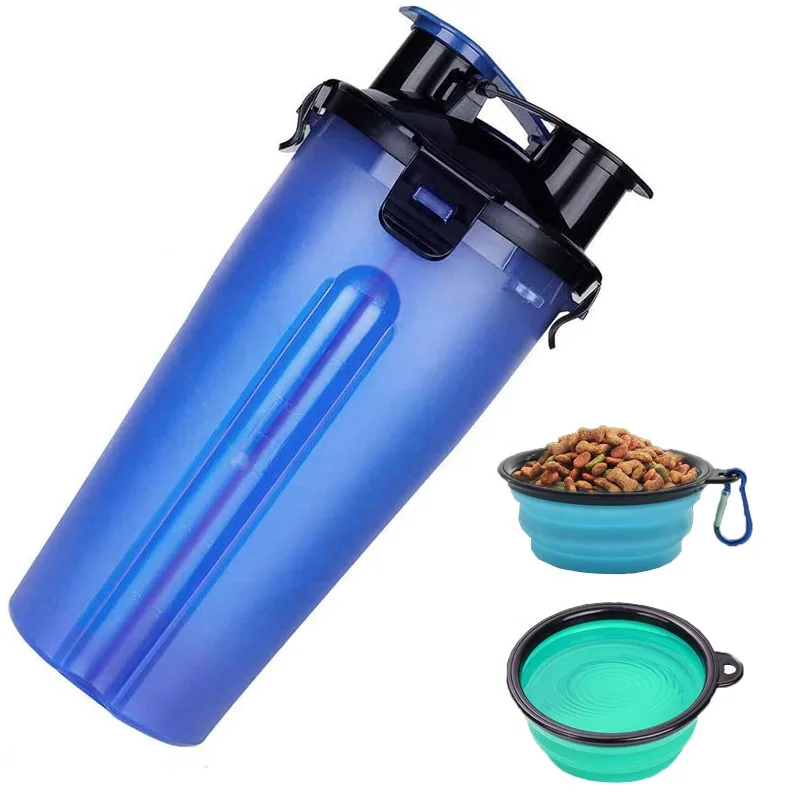 

Wholesale 2 in 1 Dog Travel Bottle Carrying Both Food and Water With Collapsible Bowl Multipurpose Portable Outdoor Water Bottle, Yellow pink blue green black white red orange