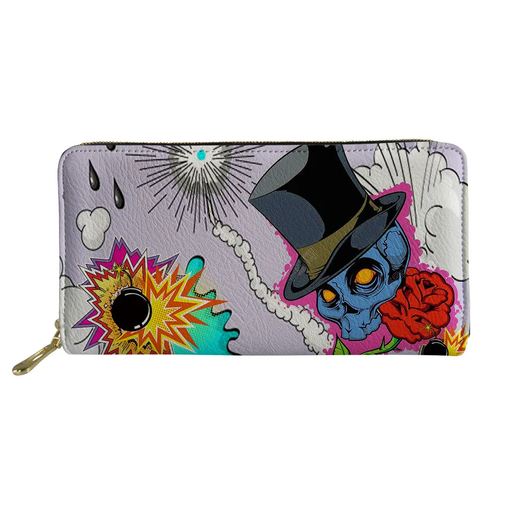 

Woman Wallet 2022 Leather With Skull Pattern Print Fashion Wallet Women Long Custom Design Women Pu Leather purses Wallet