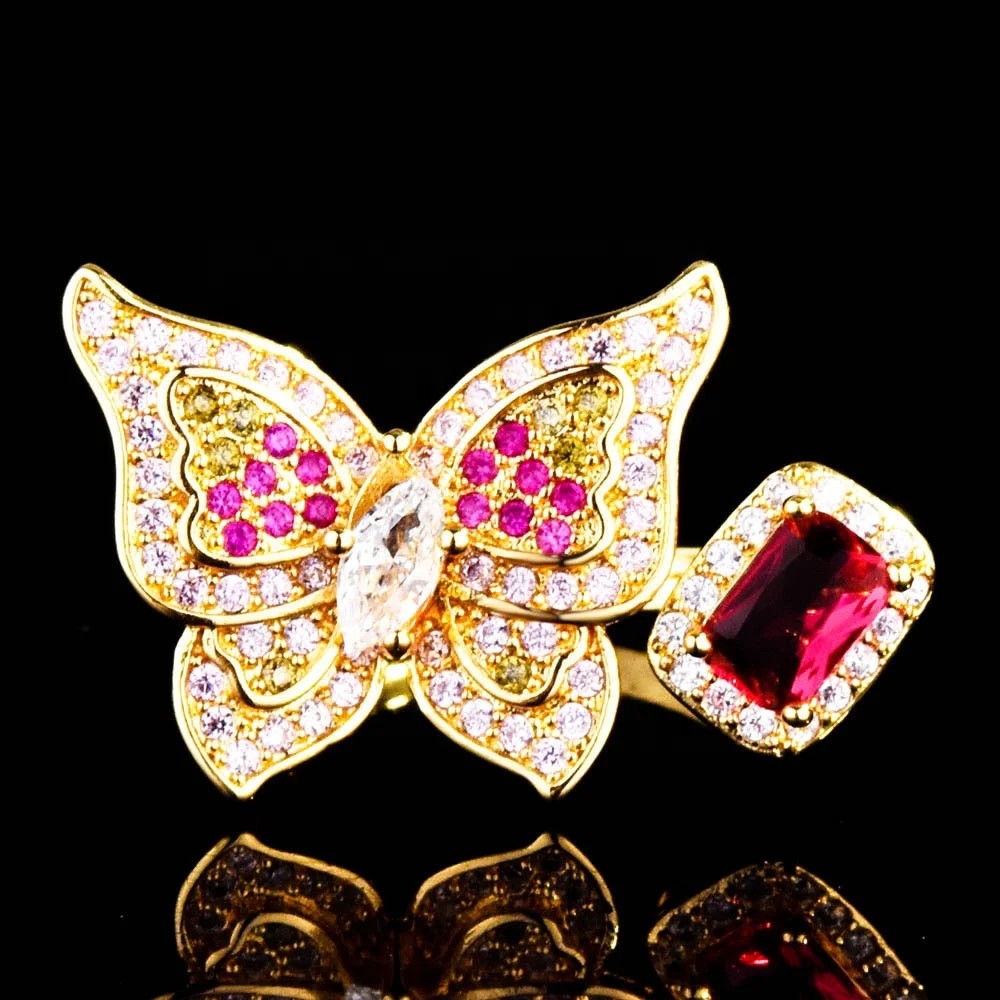

Luxury Charm Butterfly Rings With Square Red Zircon Adjustable Size Jewelry Women's Wedding Party Unique Exquisite Accessories, Customized color