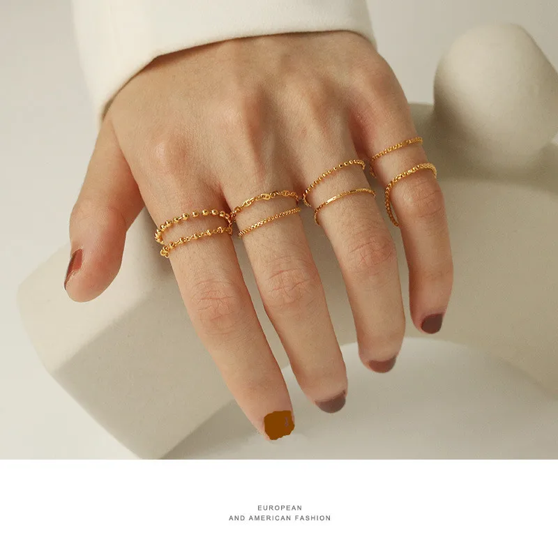 

Ins Simple Gold Plated Thin Link Chain Knuckle Ring Delicate Stackable Beaded Tail Rings Minimalist Women Jewelry