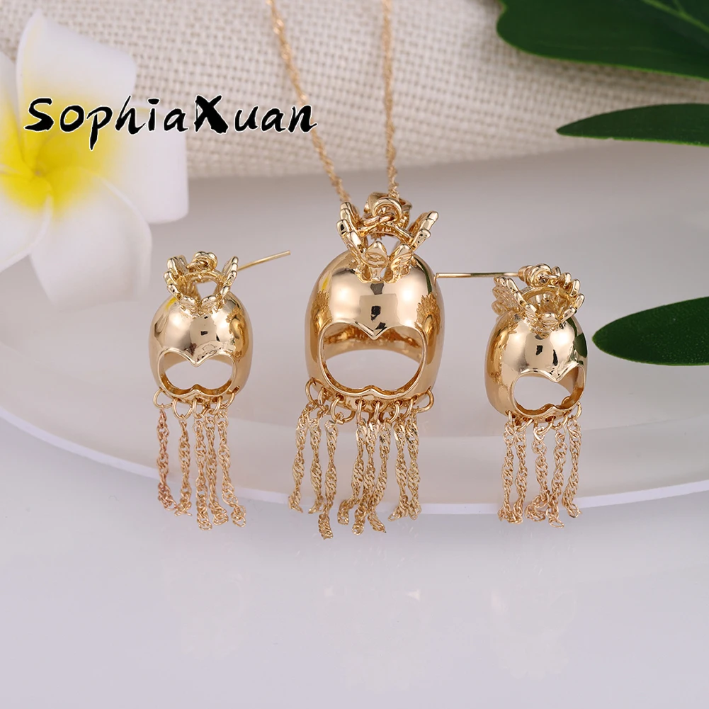 

SophiaXuan Samoan Dropship Hamilto Gold Knight Helmet Tassel Polynesian Jewelry Set Hawaiian Jewelry Wholesale, Picture shows