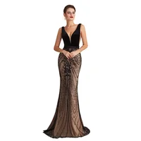 

BacklakeGirls BE09078 Sexy Deep V Neck Sleeveless Mermaid Tulle Evening Dresses