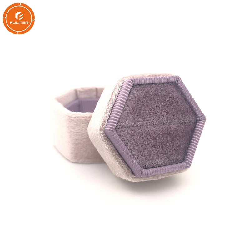 

Small Mini Vintage Dark Purple Velvet Hexagon Ring Box for Wedding Ring Packaging
