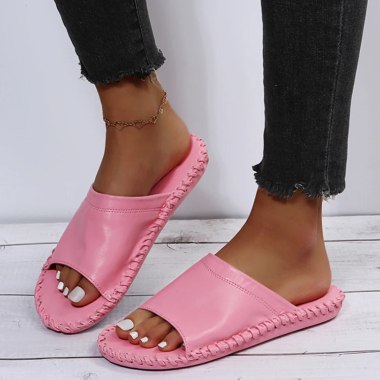 

2022 New Simple Design Woman's Casual Shoes Round Toe Comfy Ladies Slide Slippers, Yellow,black,pink