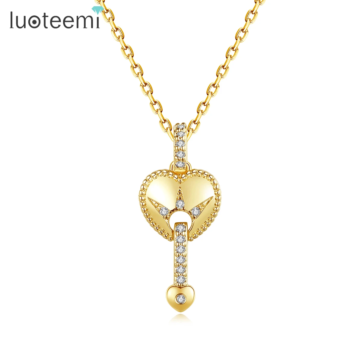 LUOTEEMI Luxury Flower Zircon Necklace Women CZ Stone Gold Plated Jewellery Pendant Necklaces