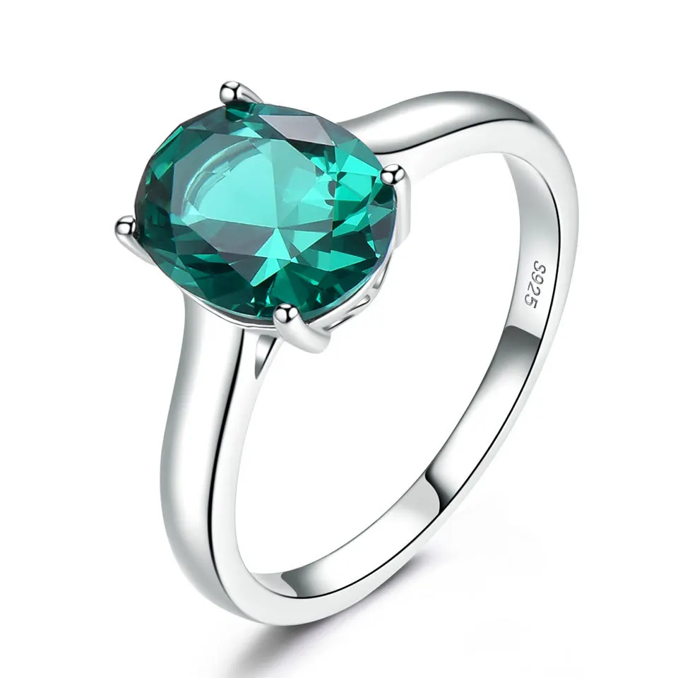 

S925 sterling silver female nano-level emerald romantic ring diamond four-claw ring crystal rings natural stone, Green/blue