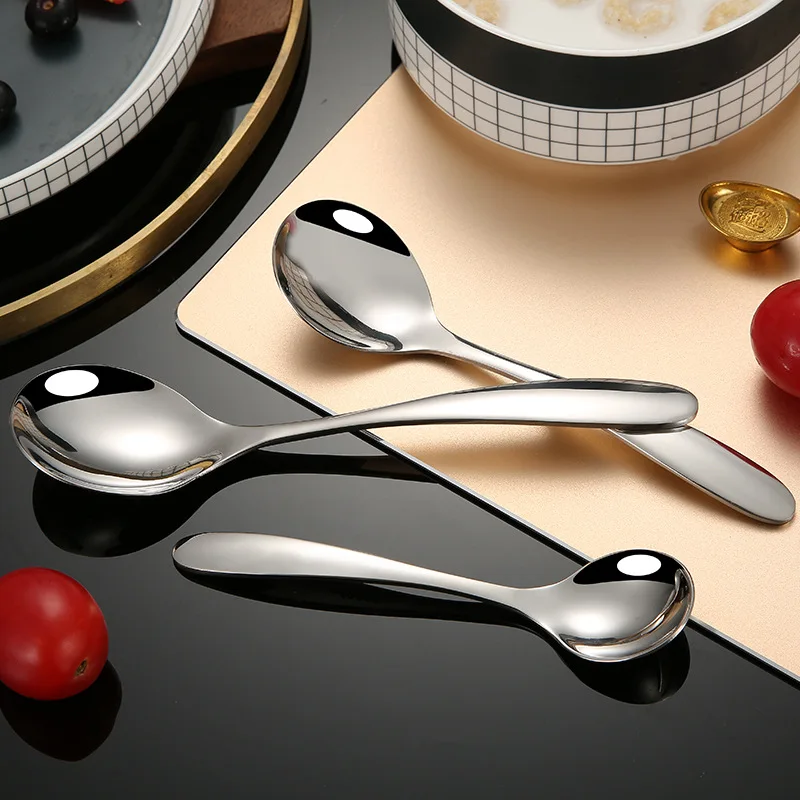 

304 Stainless Steel Round Spoon Light Household Thickened Spoon New Cereal Porridge Spoon Kitchen Accessories, As show