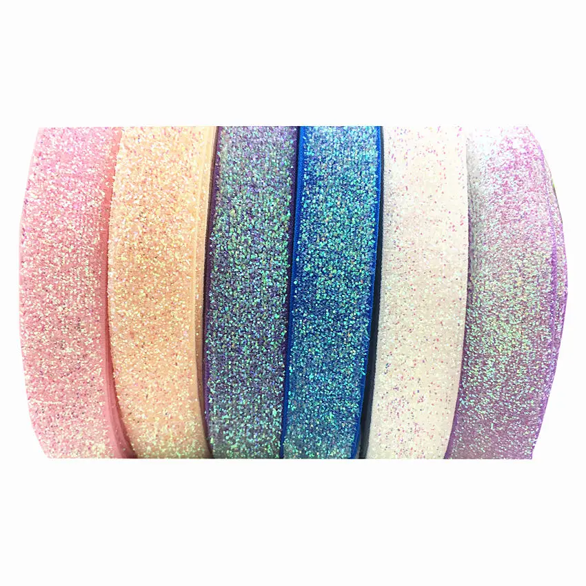 

24 Colors 5/8'' Frosted Glitter Elastic Metallic Elastic Webbing for DIY Apparel Wedding Party Gift Ribbon Sewing Accessories, 24 colors, as per picture