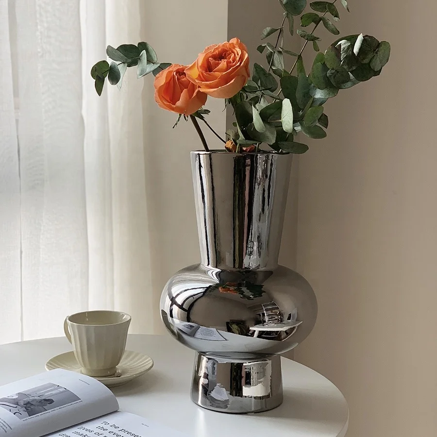

High quality ceramic electriplate silver large size luxury flower vase for home decoration living room decoration, Same as photos