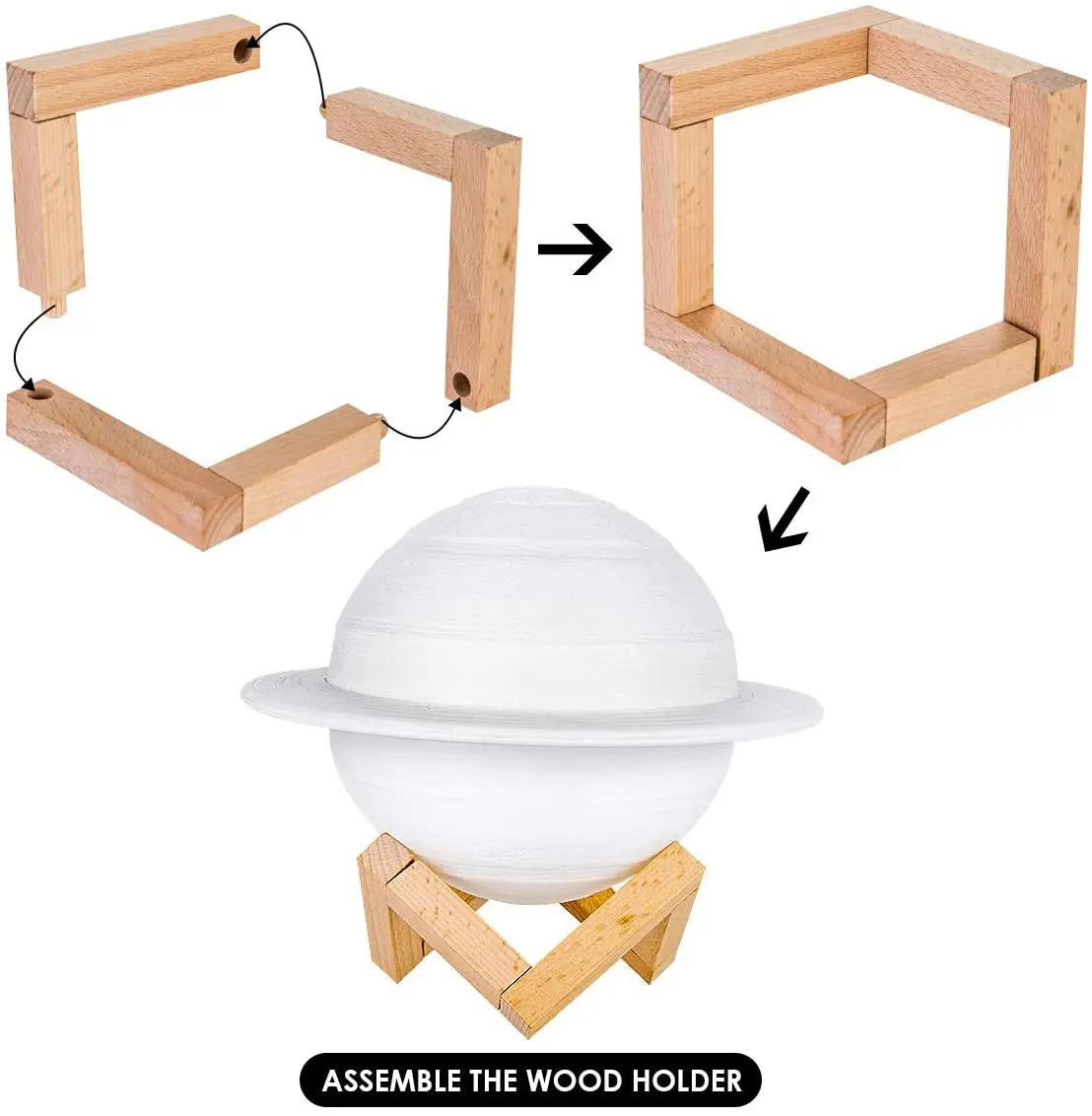 LED Saturn Night Light 3D Printing 16 Colors Saturn Bedside Moon Lamp with Stand, Remote &Touch Control USB Rechargeable for