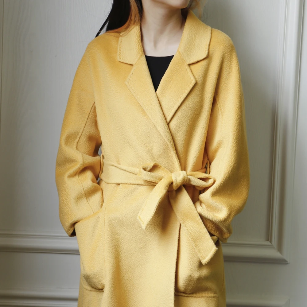 

Simple Korean Style Fashion Women Winter Trend Long Elegant Cashmere Trench Coats With Belts, 2 colors as picture