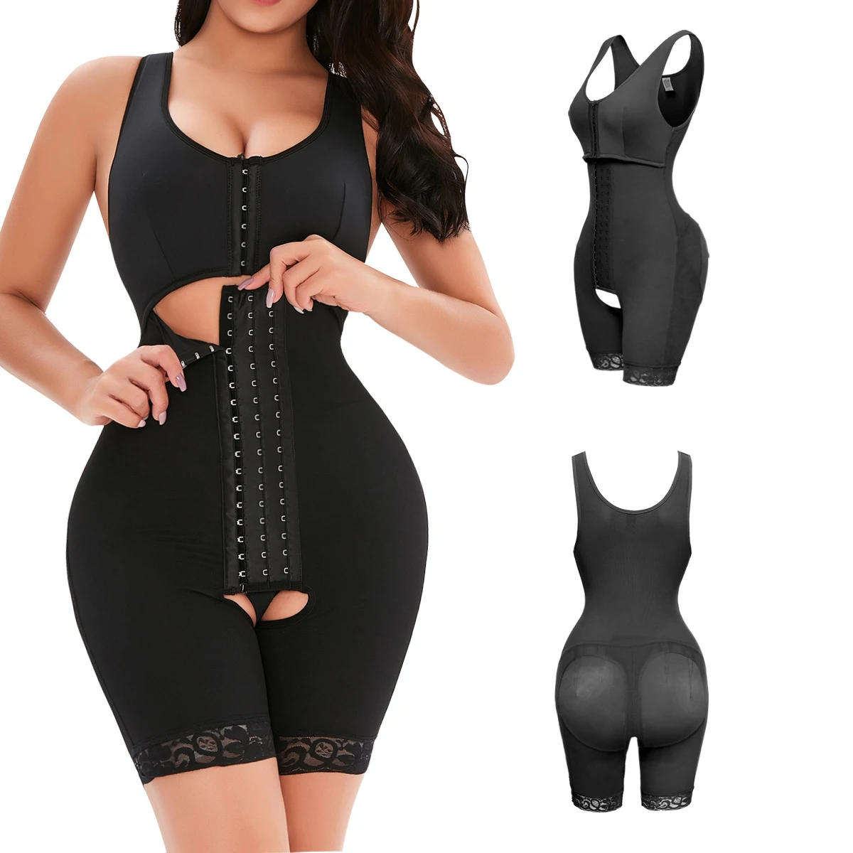 

2021 Latest Women's slimming fajas body shaping weight loss Shape wear compression garment for liposuction, Black, skin