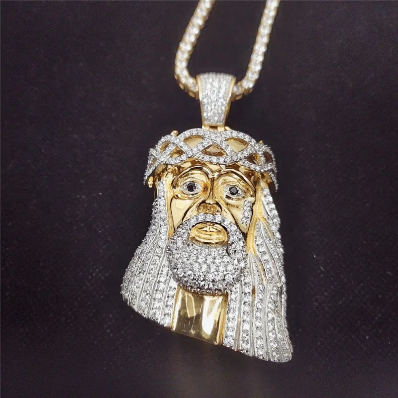 

Ready Stock 316L Stainless Steel Large Size Jesus Head Pendant Necklace CZ Iced Gold Plated Jesus Pendant